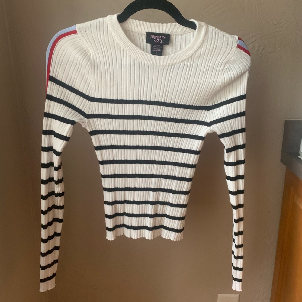 Black and white striped shirt with sleeve detail